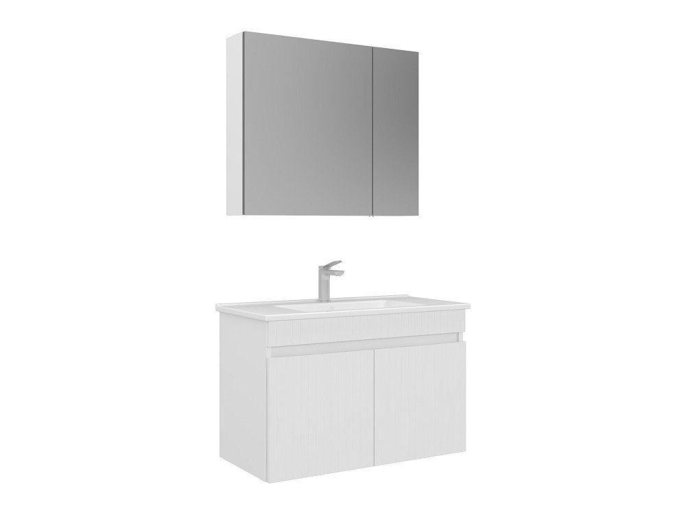 Set mobile lavabo con specchio (2 pezzi) "Tivoli 85" - 85 x 45 x 57 cm - Bianco opaco