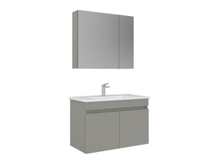 Set mobile lavabo con specchio (2 pezzi) "Tivoli 85" - 85 x 45 x 57 cm - Cashmere opaco
