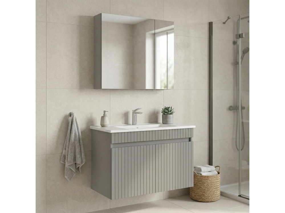 Set mobile lavabo con specchio (2 pezzi) "Tivoli 85" - 85 x 45 x 57 cm - Cashmere opaco