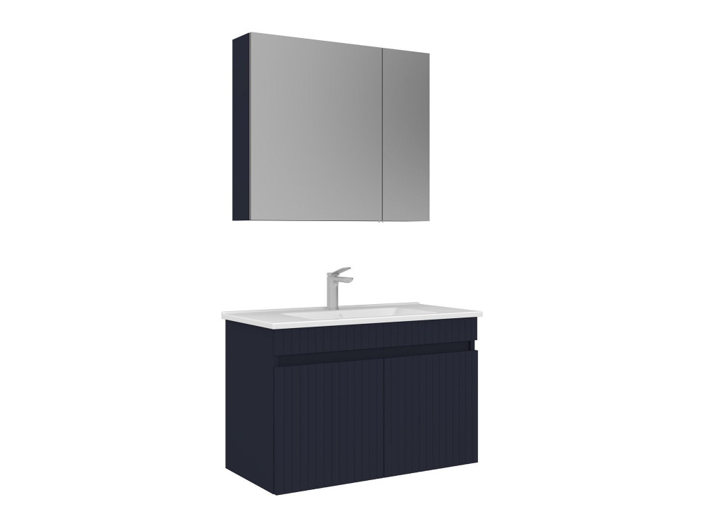 Set mobile lavabo con specchio (2 pezzi) "Tivoli 85" - 85 x 45 x 57 cm - Blu navy opaco
