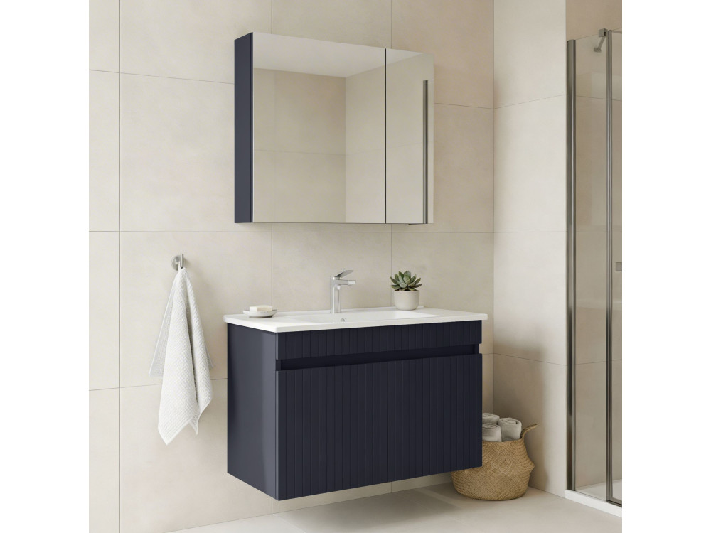 Set mobile lavabo con specchio (2 pezzi) "Tivoli 85" - 85 x 45 x 57 cm - Blu navy opaco