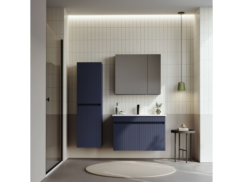 Set mobile lavabo con specchio (2 pezzi) "Tivoli 85" - 85 x 45 x 57 cm - Blu navy opaco