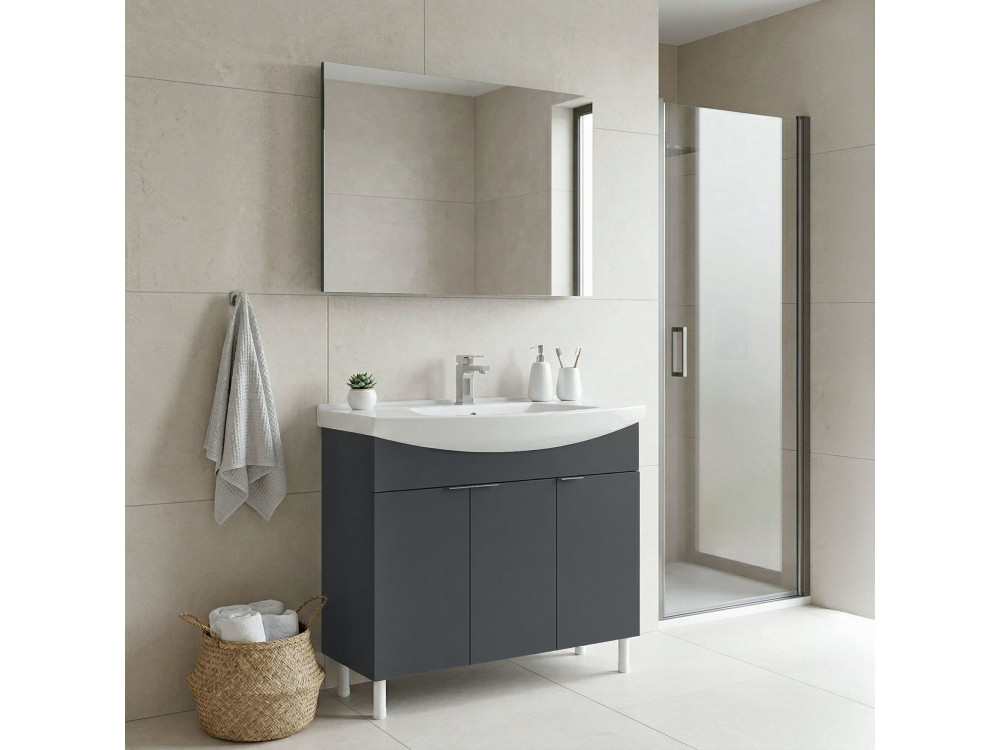 Set mobile lavabo con specchio (2 pezzi) "Purus 100" - 100 x 50 x 83 cm - Antracite opaco