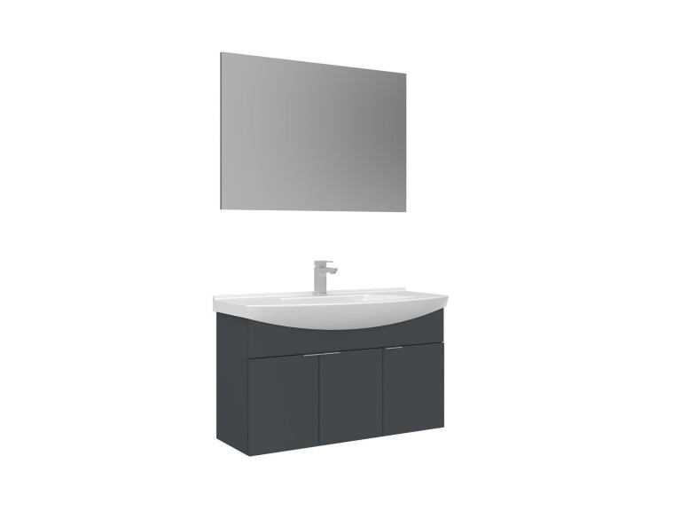 Set mobile lavabo con specchio (2 pezzi) "Purus 100" - 100 x 50 x 58 cm - Antracite opaco