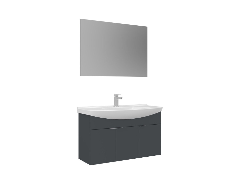 Set mobile lavabo con specchio (2 pezzi) "Purus 100" - 100 x 50 x 58 cm - Antracite opaco