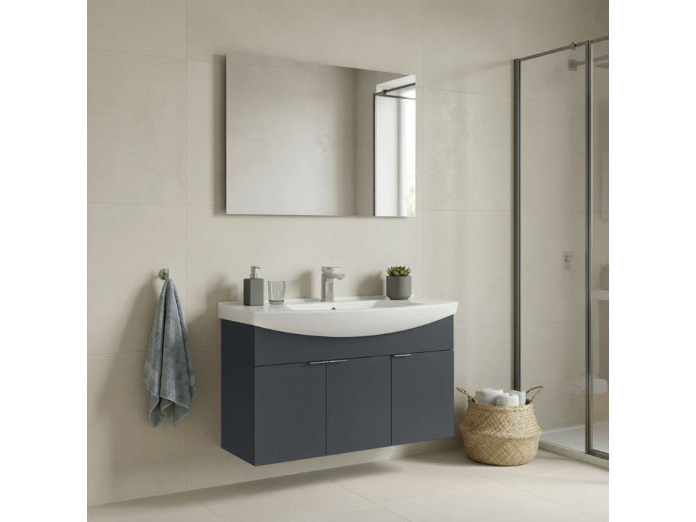 Set mobile lavabo con specchio (2 pezzi) "Purus 100" - 100 x 50 x 58 cm - Antracite opaco