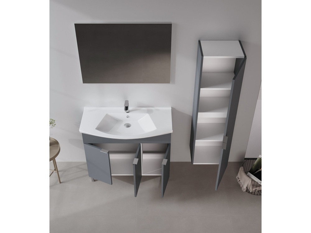 Set mobile lavabo con specchio (2 pezzi) "Purus 100" - 100 x 50 x 58 cm - Antracite opaco