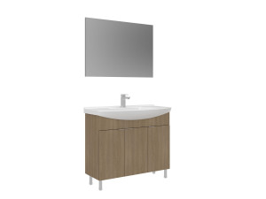 Set mobile lavabo con specchio (2 pezzi) "Purus 100" - 100 x 50 x 83 cm - Rovere