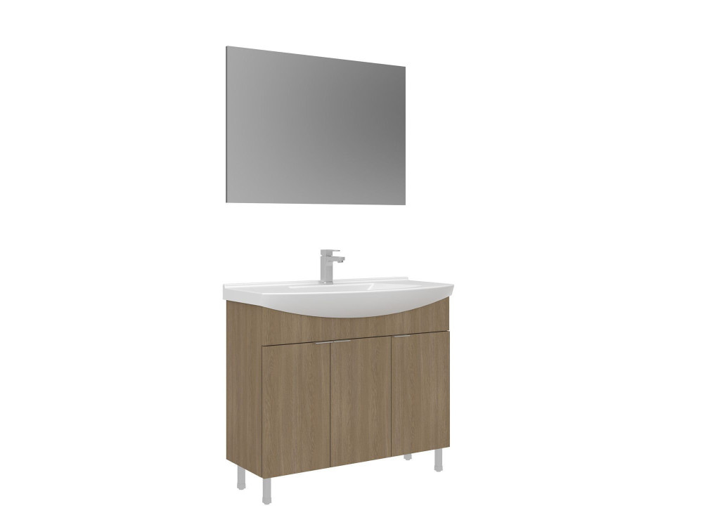 Set mobile lavabo con specchio (2 pezzi) "Purus 100" - 100 x 50 x 83 cm - Rovere