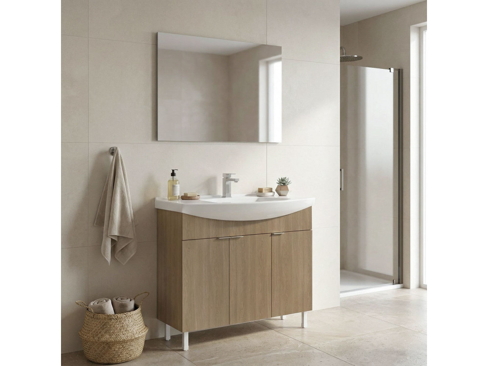 Set mobile lavabo con specchio (2 pezzi) "Purus 100" - 100 x 50 x 83 cm - Rovere