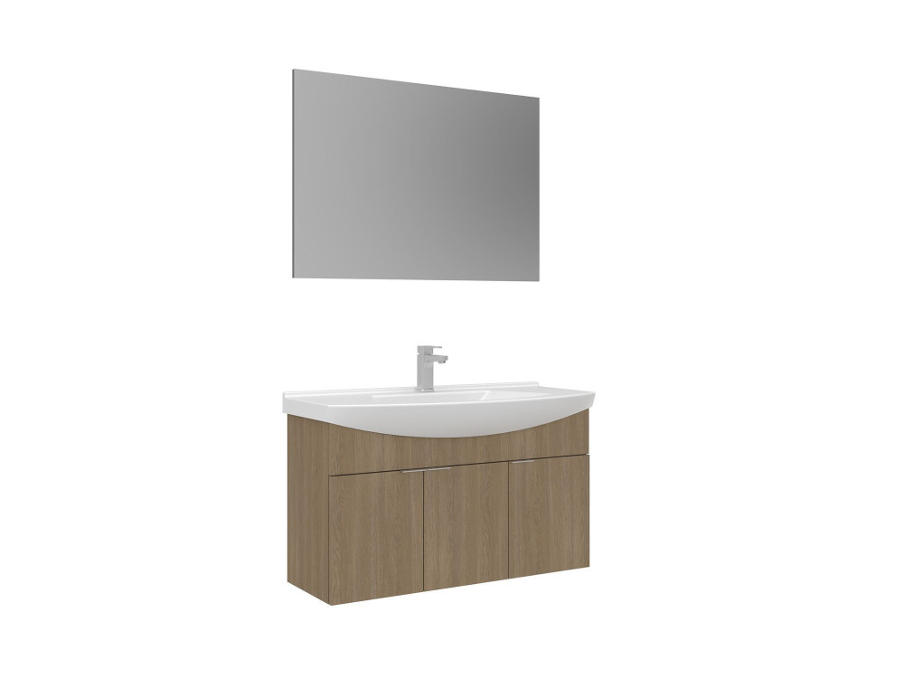 Set mobile lavabo con specchio (2 pezzi) "Purus 100" - 100 x 50 x 58 cm - Rovere