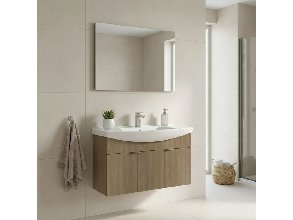 Set mobile lavabo con specchio (2 pezzi) "Purus 100" - 100 x 50 x 58 cm - Rovere