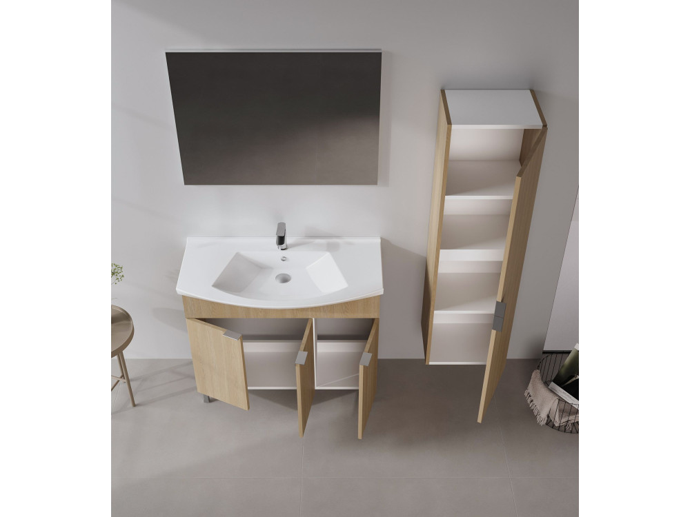 Set mobile lavabo con specchio (2 pezzi) "Purus 100" - 100 x 50 x 58 cm - Rovere