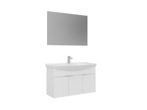 Set mobile lavabo con specchio (2 pezzi) "Purus 100" - 100 x 50 x 58 cm - Bianco