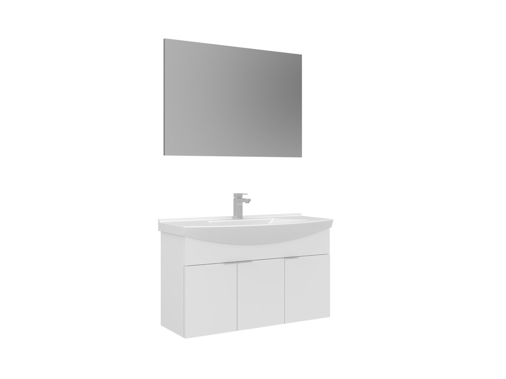Set mobile lavabo con specchio (2 pezzi) "Purus 100" - 100 x 50 x 58 cm - Bianco