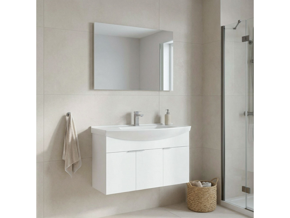 Set mobile lavabo con specchio (2 pezzi) "Purus 100" - 100 x 50 x 58 cm - Bianco