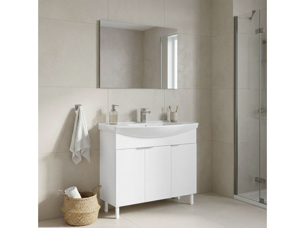 Set mobile lavabo con specchio (2 pezzi) "Purus 100" - 100 x 50 x 83 cm - Bianco
