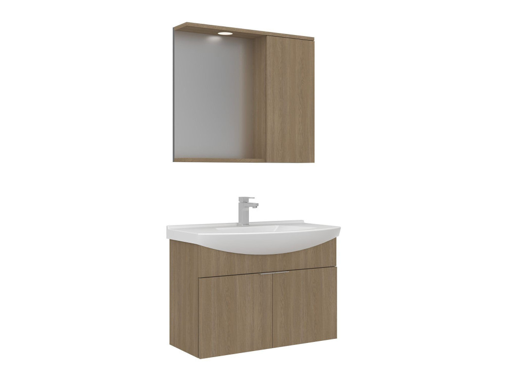 Set mobile lavabo con specchio (2 pezzi) "Purus 80" - 80 x 50 x 58 cm - Rovere