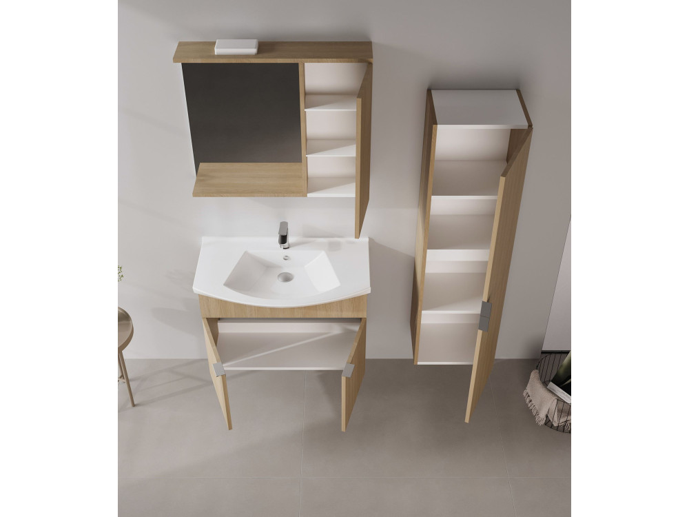 Set mobile lavabo con specchio (2 pezzi) "Purus 80" - 80 x 50 x 58 cm - Rovere