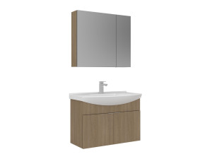 Set mobile lavabo con specchio (2 pezzi) "Purus 80" - 80 x 50 x 58 cm - Rovere