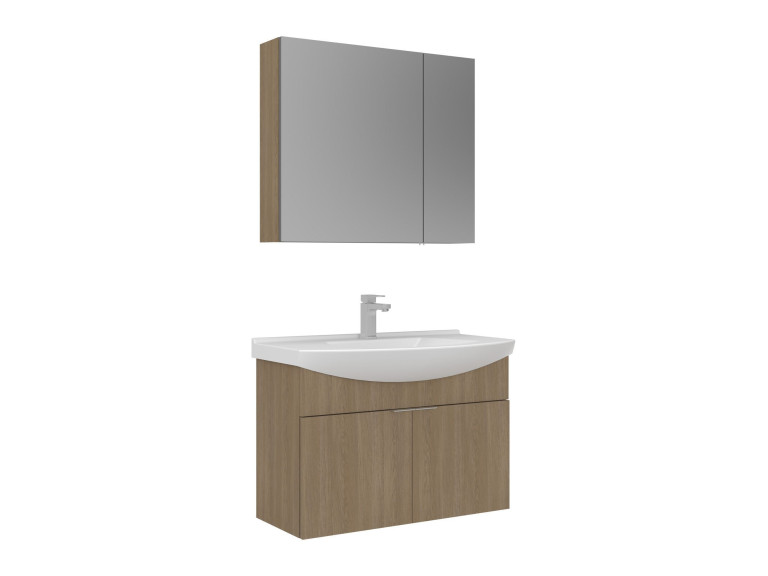 Set mobile lavabo con specchio (2 pezzi) "Purus 80" - 80 x 50 x 58 cm - Rovere