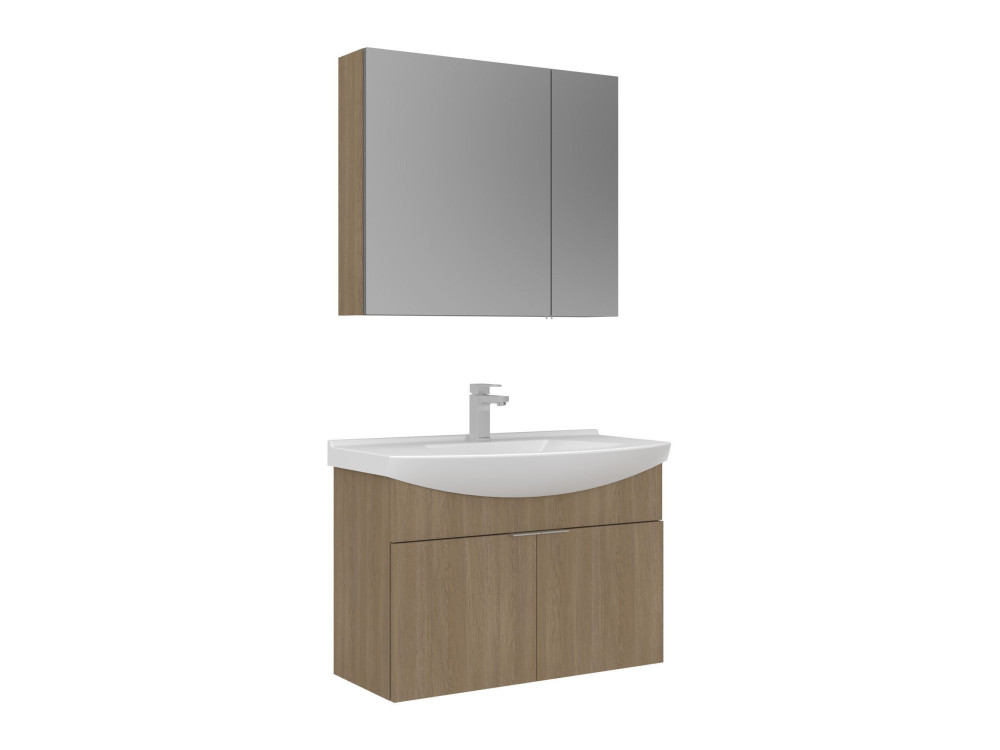 Set mobile lavabo con specchio (2 pezzi) "Purus 80" - 80 x 50 x 58 cm - Rovere