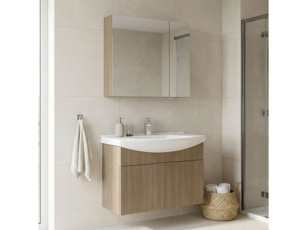 Set mobile lavabo con specchio (2 pezzi) "Purus 80" - 80 x 50 x 58 cm - Rovere