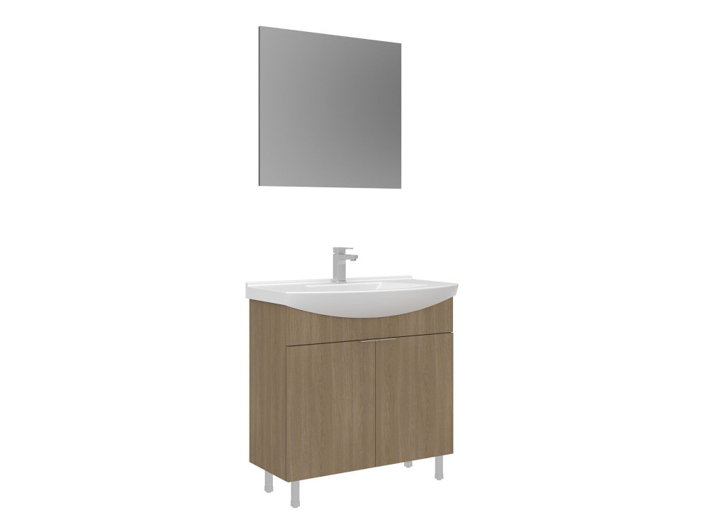 Set mobile lavabo con specchio (2 pezzi) "Purus 80" - 80 x 50 x 83 cm - Rovere