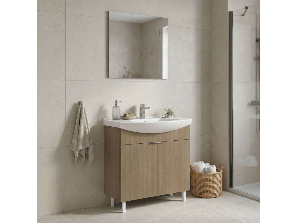 Set mobile lavabo con specchio (2 pezzi) "Purus 80" - 80 x 50 x 83 cm - Rovere