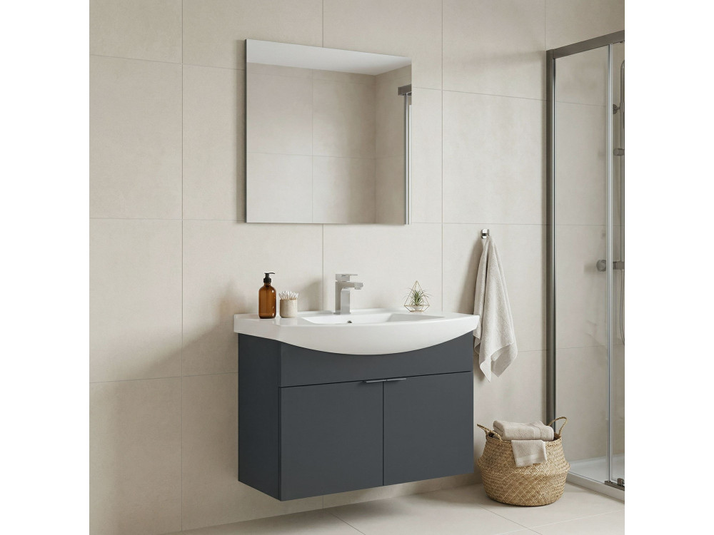 Set mobile lavabo con specchio (2 pezzi) "Purus 80" - 80 x 50 x 58 cm - Antracite opaco