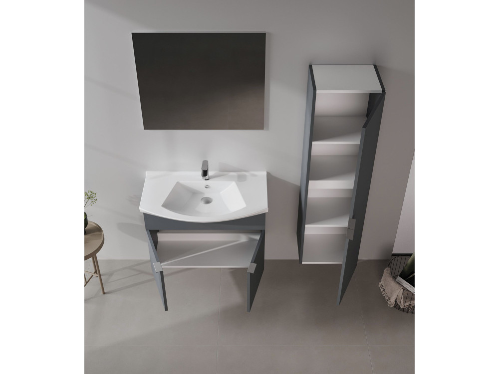 Set mobile lavabo con specchio (2 pezzi) "Purus 80" - 80 x 50 x 58 cm - Antracite opaco