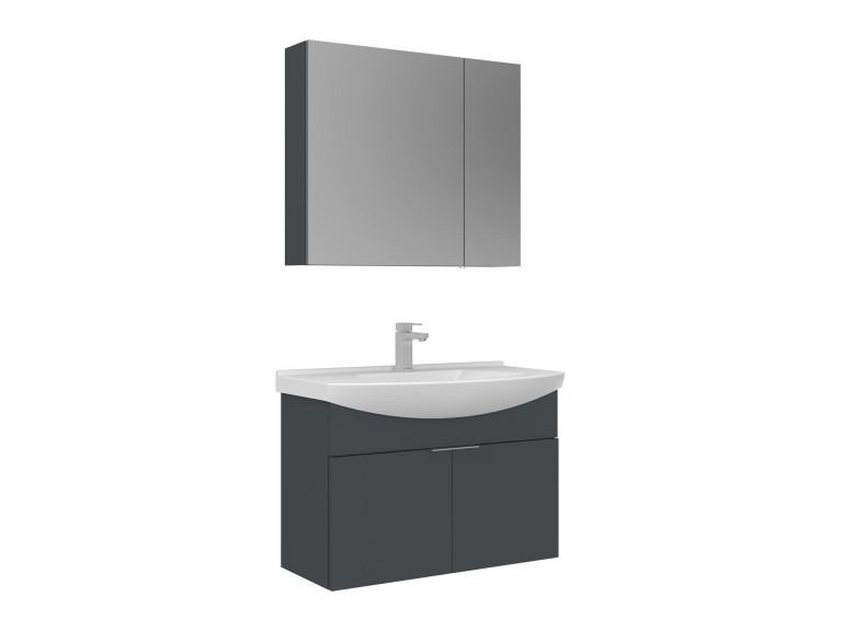Set mobile lavabo con specchio (2 pezzi) "Purus 80" - 80 x 50 x 58 cm - Antracite opaco