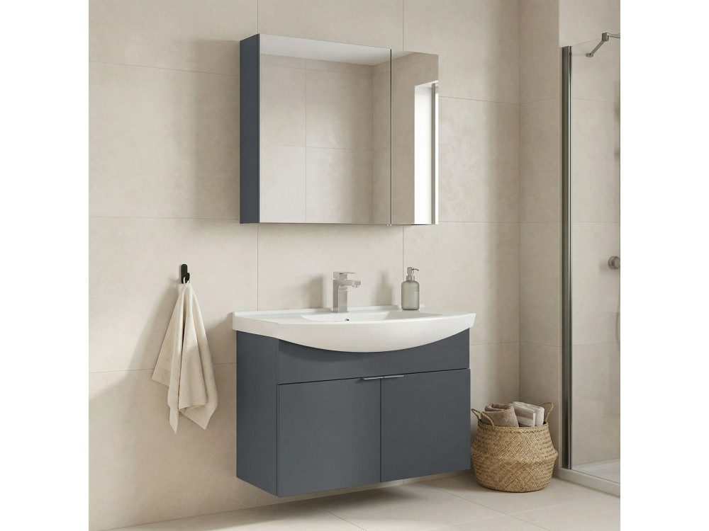 Set mobile lavabo con specchio (2 pezzi) "Purus 80" - 80 x 50 x 58 cm - Antracite opaco