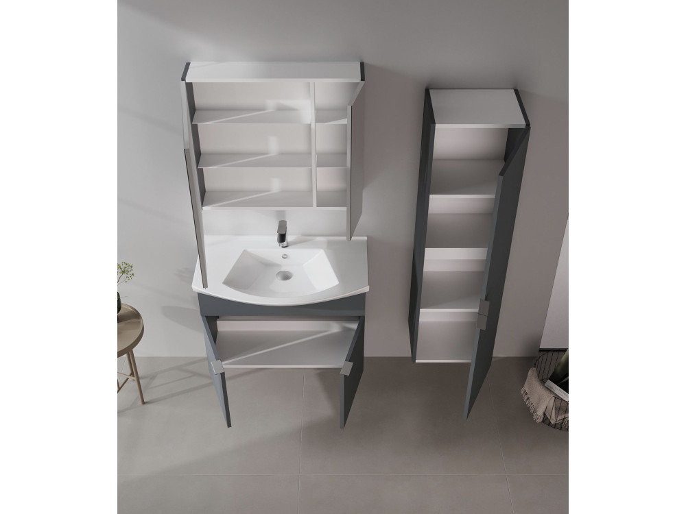 Set mobile lavabo con specchio (2 pezzi) "Purus 80" - 80 x 50 x 58 cm - Antracite opaco