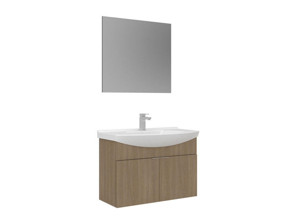Set mobile lavabo con specchio (2 pezzi) "Purus 80" - 80 x 50 x 58 cm - Rovere