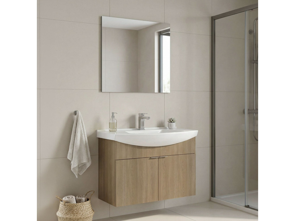 Set mobile lavabo con specchio (2 pezzi) "Purus 80" - 80 x 50 x 58 cm - Rovere