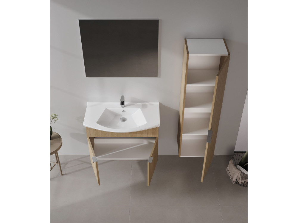 Set mobile lavabo con specchio (2 pezzi) "Purus 80" - 80 x 50 x 58 cm - Rovere