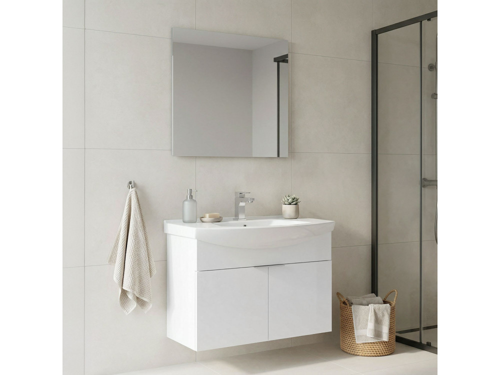 Set mobile lavabo con specchio (2 pezzi) "Purus 80" - 80 x 50 x 58 cm - Bianco