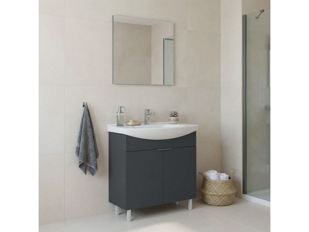 Set mobile lavabo con specchio (2 pezzi) "Purus 80" - 80 x 50 x 83 cm - Antracite opaco