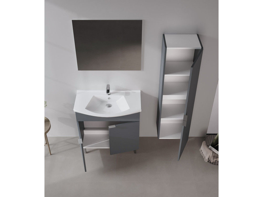 Set mobile lavabo con specchio (2 pezzi) "Purus 80" - 80 x 50 x 83 cm - Antracite opaco