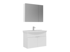 Set mobile lavabo con specchio (2 pezzi) "Purus 80" - 80 x 50 x 58 cm - Bianco