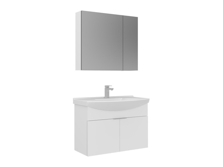 Set mobile lavabo con specchio (2 pezzi) "Purus 80" - 80 x 50 x 58 cm - Bianco