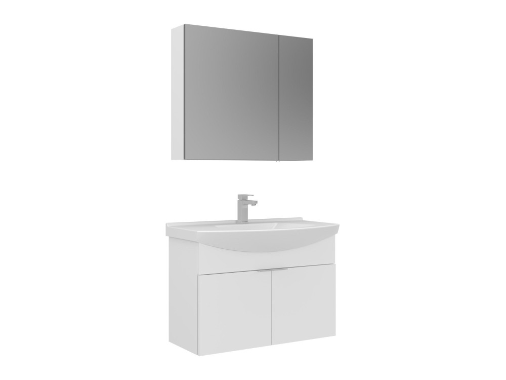 Set mobile lavabo con specchio (2 pezzi) "Purus 80" - 80 x 50 x 58 cm - Bianco