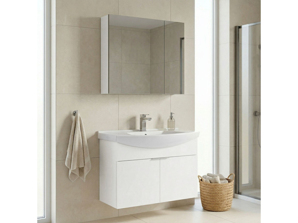 Set mobile lavabo con specchio (2 pezzi) "Purus 80" - 80 x 50 x 58 cm - Bianco