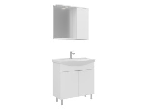 Set mobile lavabo con specchio (2 pezzi) "Purus 80" - 80 x 50 x 83 cm - Bianco