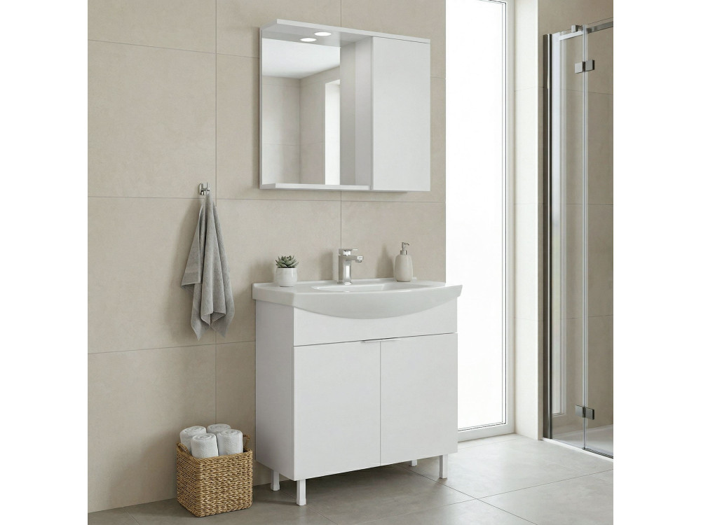 Set mobile lavabo con specchio (2 pezzi) "Purus 80" - 80 x 50 x 83 cm - Bianco