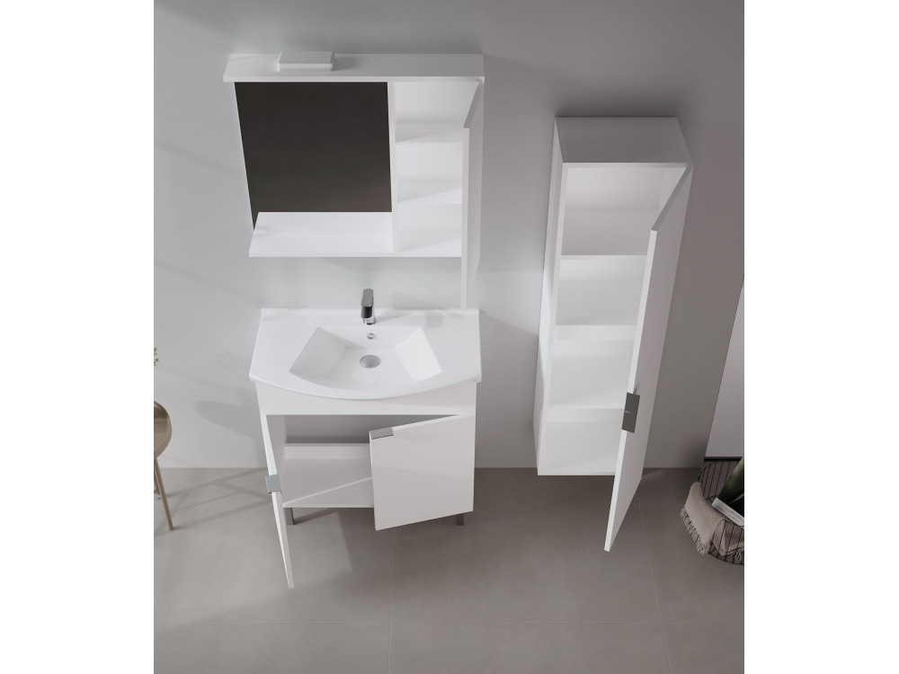 Set mobile lavabo con specchio (2 pezzi) "Purus 80" - 80 x 50 x 83 cm - Bianco
