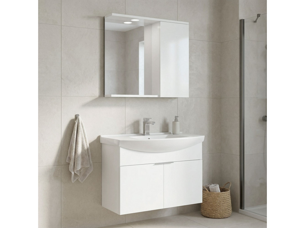 Set mobile lavabo con specchio (2 pezzi) "Purus 80" - 80 x 50 x 58 cm - Bianco