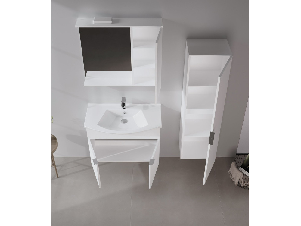 Set mobile lavabo con specchio (2 pezzi) "Purus 80" - 80 x 50 x 58 cm - Bianco