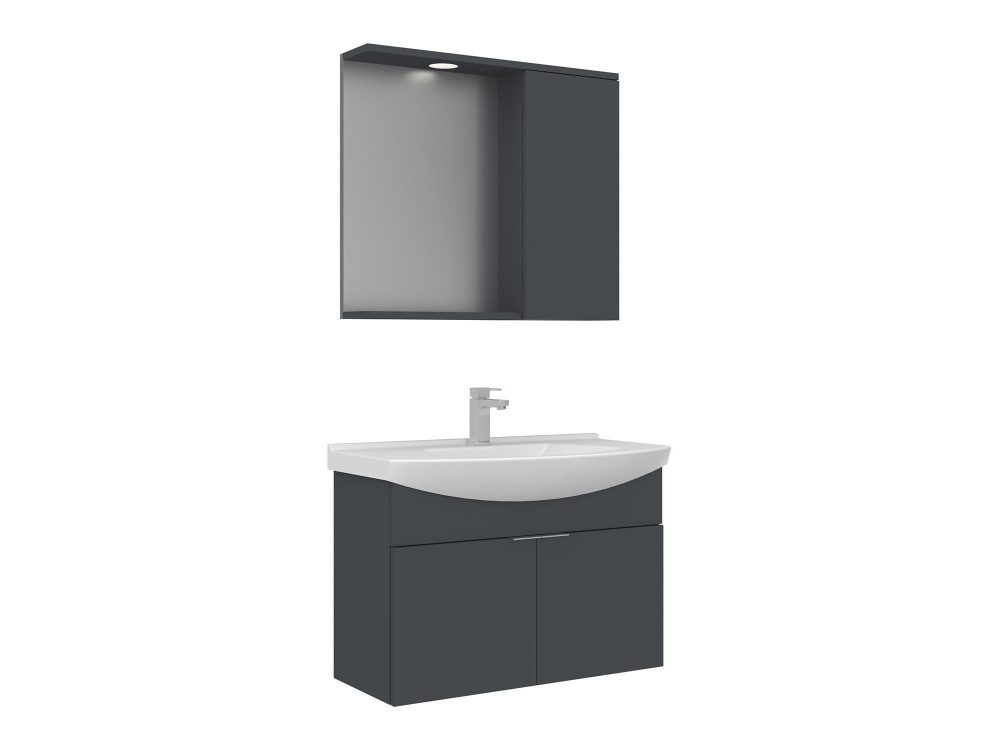 Set mobile lavabo con specchio (2 pezzi) "Purus 80" - 80 x 50 x 58 cm - Antracite opaco